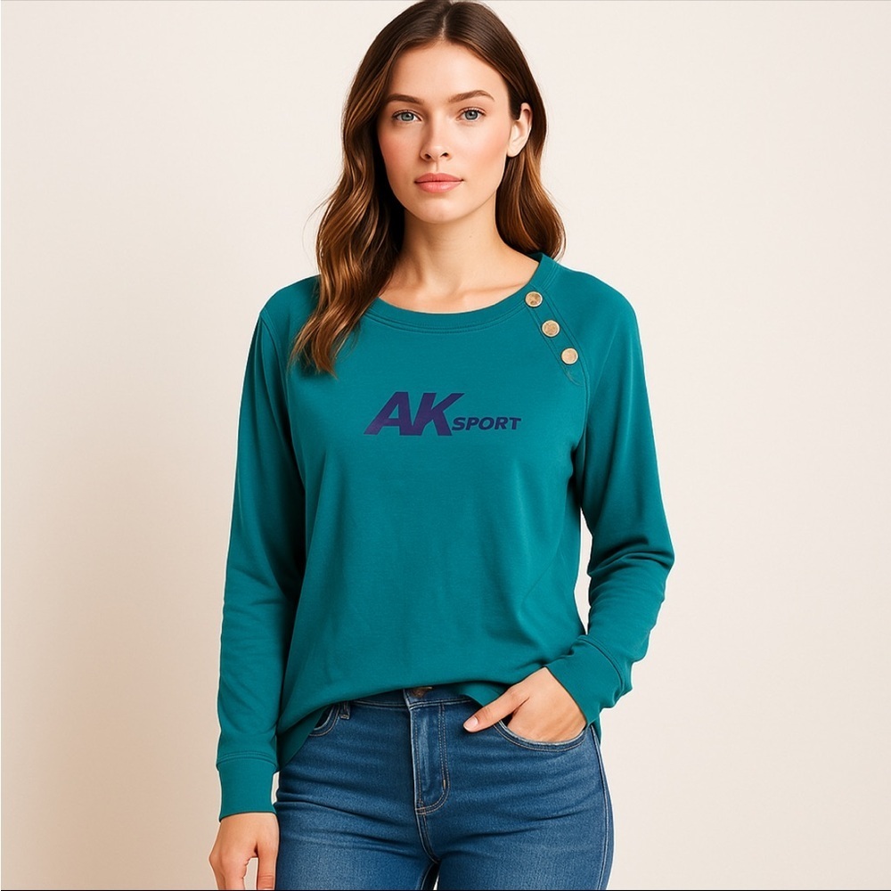 Anne Klein Womens AK Sport Alpine Green lightweight long sleeve sweatshirt L